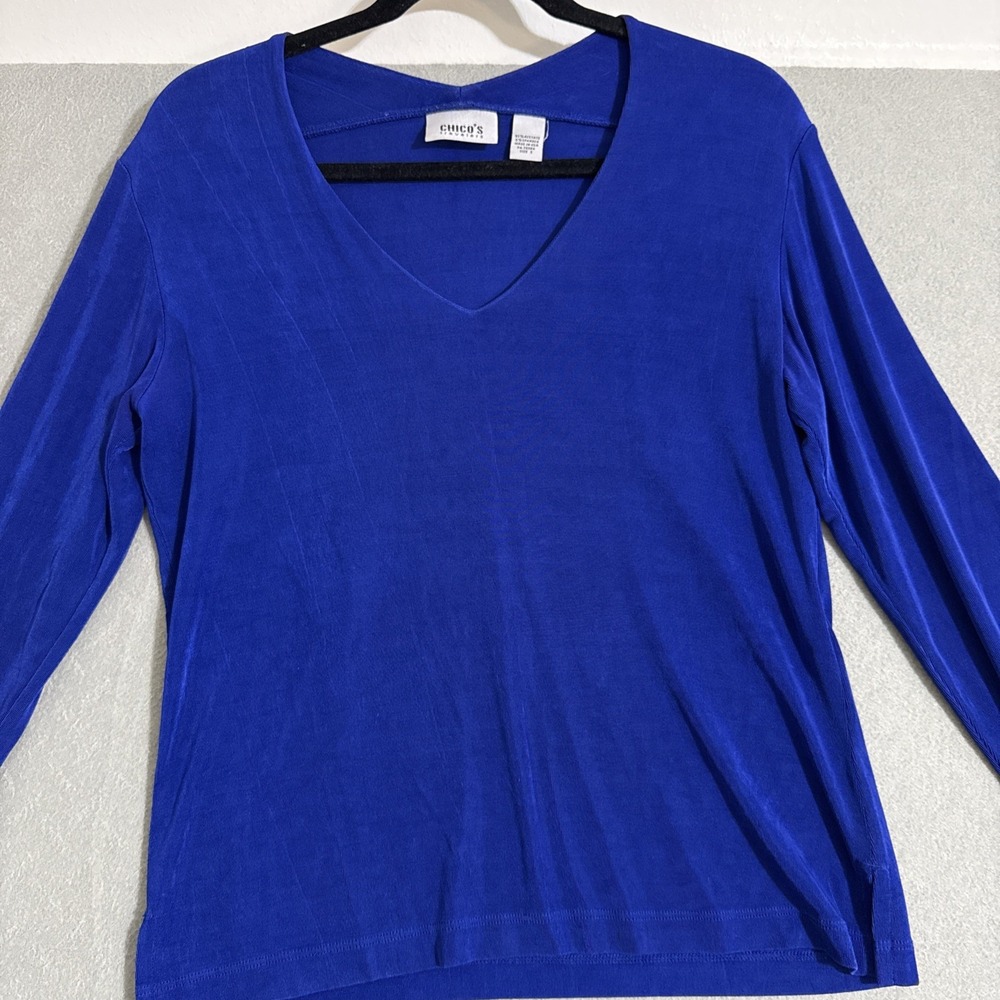 Vtg 90s Y2K Shirt Slinky Knit‎ Long Sleeve V-neck Blouse Size 1 US M Grunge Punk